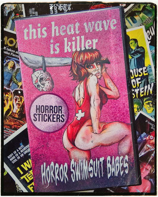 VHS Horror Swimsuit Babe Sticker Box